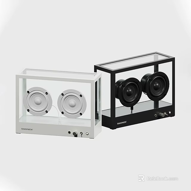 High Quality Modern Dual Speakers with Transparent Case White and Black Design 3d model 