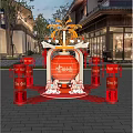 Traditional Chinese Art Installation with Large Sphere Lucky Characters Red Lanterns and Horse Sculptures