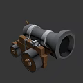 Vintage Cannon 3D Model With Barrel Wheels And Dark Blue Background