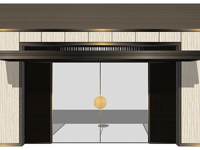 Modern Building Exterior Wall Design With Wooden Panels Metal Frames And Linear Lighting 3d model