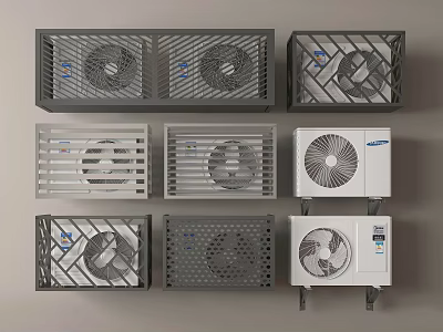Modern Air Conditioner Fans With Multiple Grille Designs And Color Options Displayed 3d model