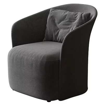 Modern Gray Armchair with Curved Arms Soft Cushion and Velvet Fabric 3d model
