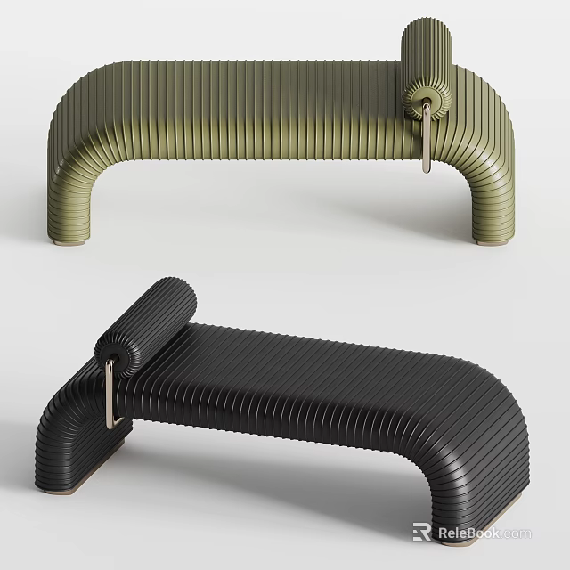 Modern Ribbed Design Sofa Bench With Green And Black Color And Metal Hook Detail 3d model 