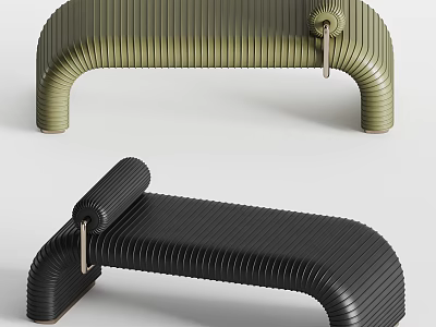 Modern Ribbed Design Sofa Bench With Green And Black Color And Metal Hook Detail 3d model
