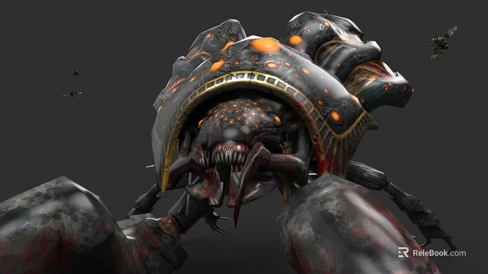 Game Movie Character With Armored Exoskeleton Glowing Orange Spots And Sharp Claws 3d model 