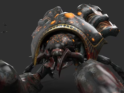 Game Movie Character With Armored Exoskeleton Glowing Orange Spots And Sharp Claws 3d model