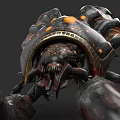Game Movie Character With Armored Exoskeleton Glowing Orange Spots And Sharp Claws