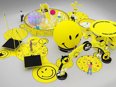 Smiley Face Themed Playground With Interactive Elements People Playing And Yellow Decorations 3d model