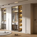 Modern Wardrobe With Glass Doors Cabinets And Hanging Clothes Interior Design