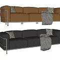 Three Seater Leather Sofa With Metal Frame Striped Throw Blanket And Geometric Pillows