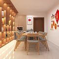 Modern Living Dining Space Interior With Sofa Long Table Chairs Bookshelves And Plant