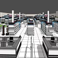 Modern Supermarket Shopping Space With Organized Shelves Checkout Counters And Product Displays