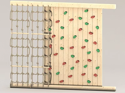 Outdoor Playground Equipment With Climbing Net And Colorful Wooden Holds 3d model