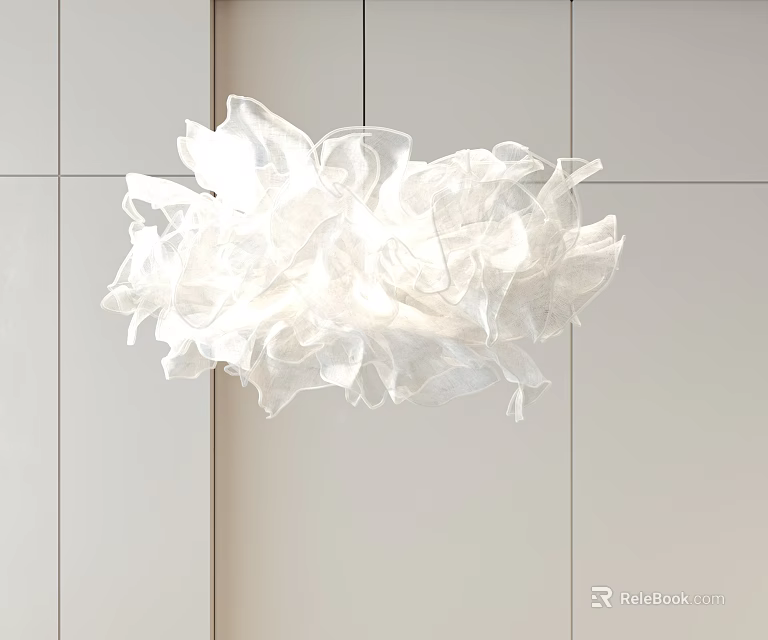 Elegant White Petal Shaped Chandelier in Modern Minimalist Interior with Light Background 3d model 
