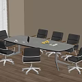 Modern Office Conference Room With Oval Gray Table And Black Chairs