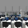 Modern Public Office Space With Cubicles Computers Green Plants And Framed 3d model