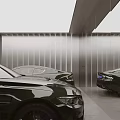 Spacious Modern Garage Interior With Slatted Doors And Parked Black Luxury Cars