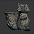 Raccoon Shaped Ceramic Flower Pot With Decorative Ornaments And Blue Base Design