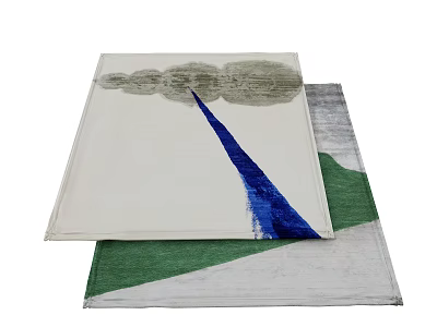 Abstract Patterned Square Rugs With Blue Lines Green Accents And Gray Cloud Design 3d model