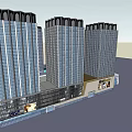 Modern Commercial Complex Exterior With Glass Curtain Walls Entrance Canopy And Plaza Greenery