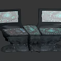 Futuristic Control Console Featuring Multiple Screens Green Interface And Control Knobs
