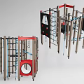 Outdoor Playground Climbing Equipment With Metal Frame Ropes And Circular Elements 3d model