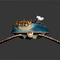 Turtle Shaped Scene Structure With Island Buildings Green Vegetation And Water Area