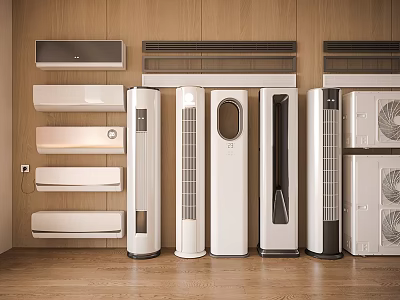 Modern Interior Display Featuring Wall Mounted Standing Cabinet Air Conditioners And Fans 3d model