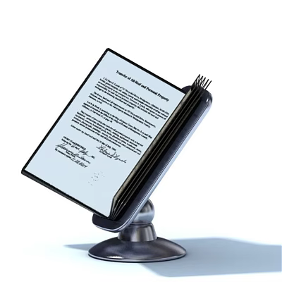 Practical Metal Stand Supporting Open Book With Text Pages And Signatures 3d model
