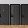 Three Modern Black Security Doors with Stylish Textures and Secure Locks 3d model