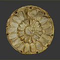 Golden Circular Decorative Plate With Petal Design And Green Accents