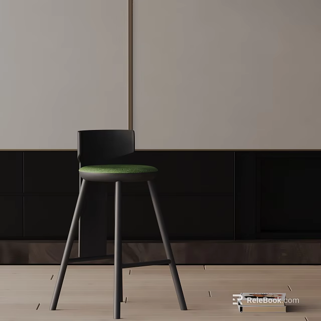 Modern Black Frame Bar Stool With Green Padded Seat And Backrest 3d model 