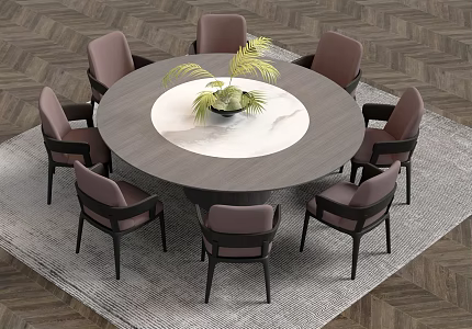 New Chinese Round Dining Table and Chair 3d model