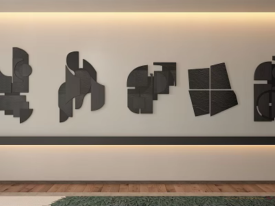 Modern Black Geometric Wall Decor Pieces Hanging In Living Room Interior 3d model