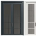 White And Dark Framed Modern Double Doors With Glass Grid Panels For Home Design