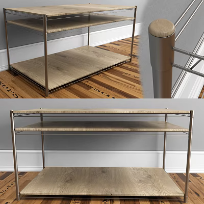 Modern Metal Frame Shelf Unit With Wooden Shelves And Open Design Structure 3d model