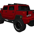 Red Hummer Off Road Vehicle With Large Tires And Black Roof Design