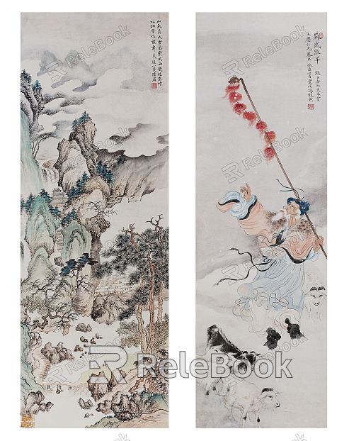 New Chinese-style Landscape Painting Mountain Rock Landscape Figure Hanging Painting Combination model