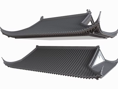 Traditional Chinese Architectural Roof Components With Curved Eaves And Decorative Tile Ridges 3d model
