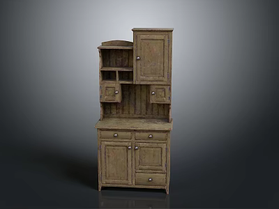 Rustic Wooden Storage Cabinet With Multiple Drawers Shelves And Cabinet Doors 3d model