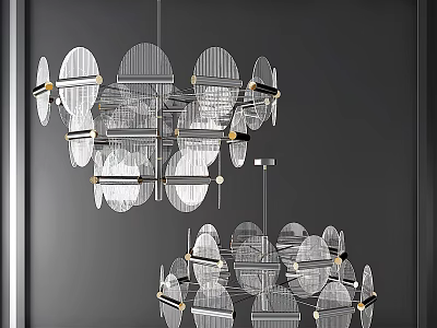 Modern Contemporary Chandelier With Circular Glass Panels And Metal Frame For Interior Lighting 3d model