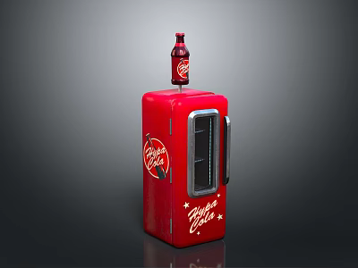 Red Mini Refrigerator With Coca-Cola Bottle And Sprite Stickers Vintage Design 3d model