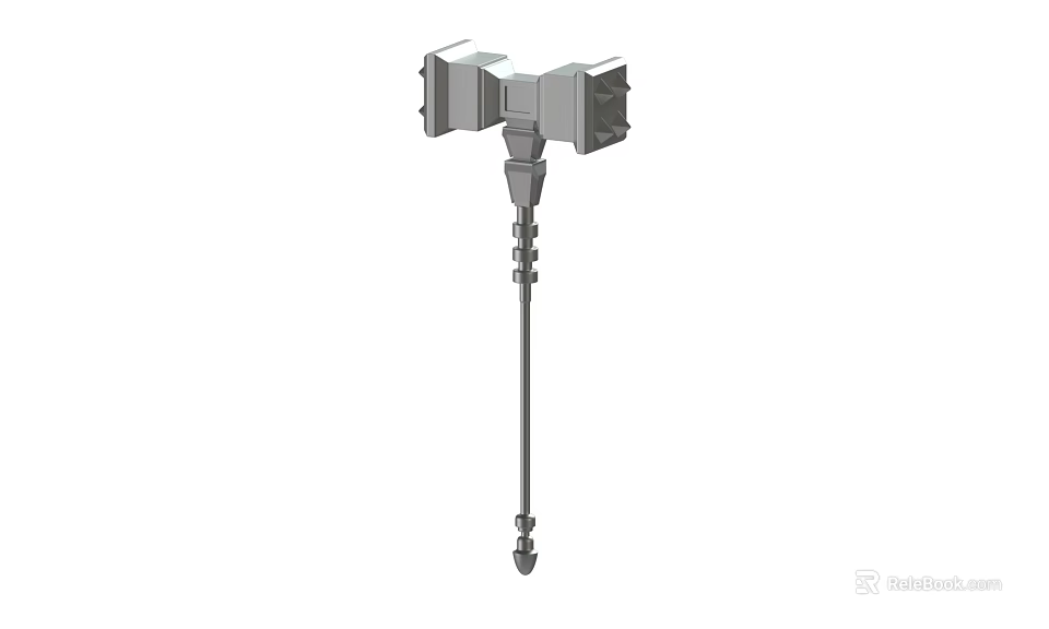 Double Headed Metal Weapon With Long Handle And Sturdy Construction Design 3d model 
