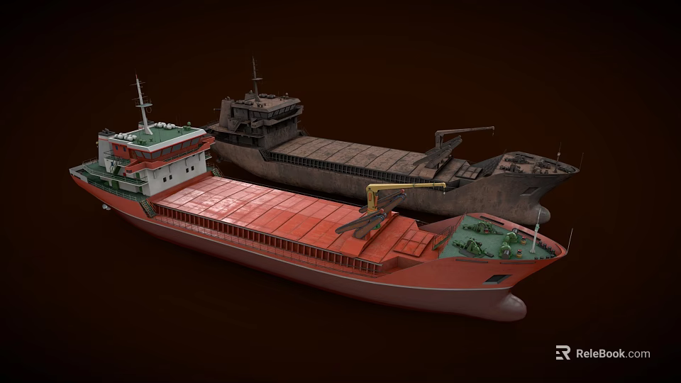 Ship Models Red And Dark Cargo Vessels With Open Holds And Detailed Features 3d model 