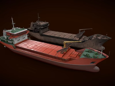 Ship Models Red And Dark Cargo Vessels With Open Holds And Detailed Features 3d model