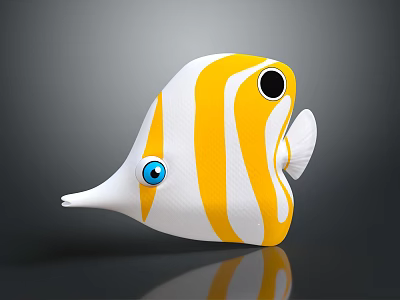 Cartoon Fish With Yellow And White Stripes Blue Eyes And Black Spot 3d model