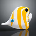 Cartoon Fish With Yellow And White Stripes Blue Eyes And Black Spot