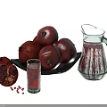 Fresh Pomegranates With Half Cut Fruit Seeds Glass Of Juice And Pitcher