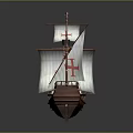 Historical Wooden Sailing Ship With White Sails Adorned With Red Crosses Classic Masts And Rigging