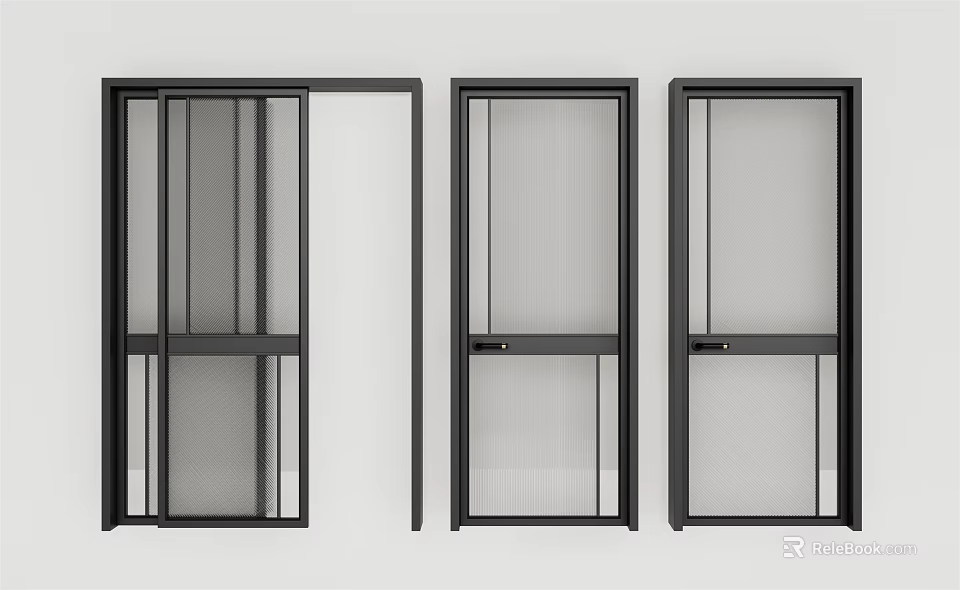 Three Modern Black Frame Glass Swing Doors For Home Interior Design 3d model